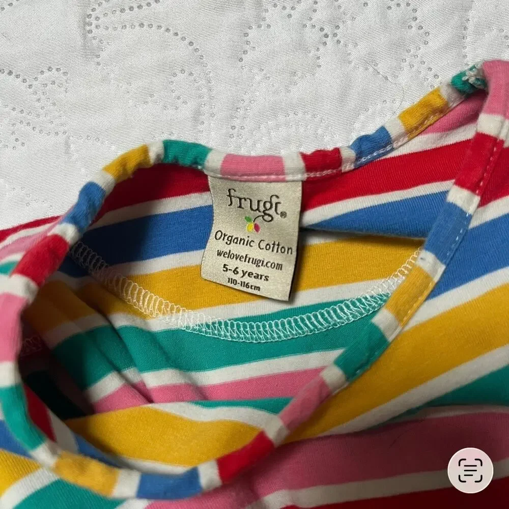 Frugi Spring Rainbow Stripe Organic Cotton Skater Dress Size 5/6